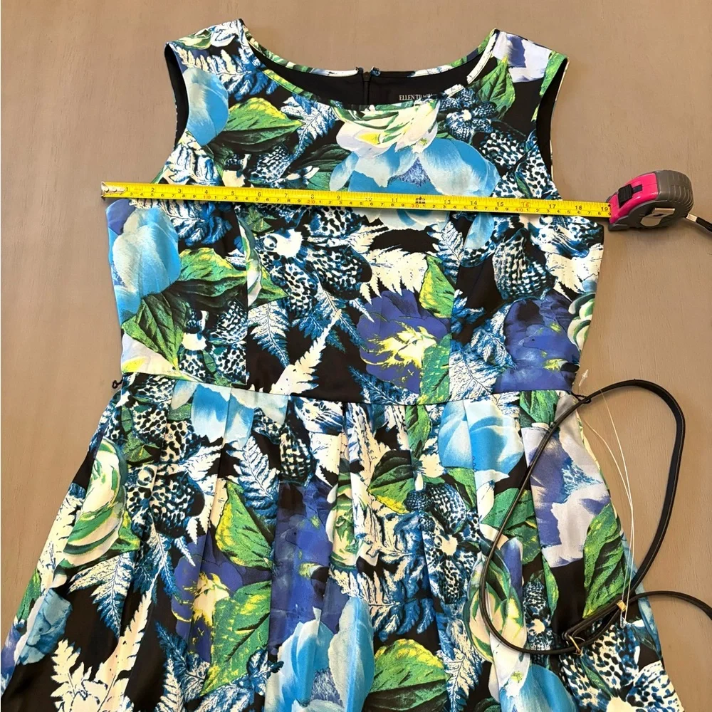 Ellen Tracy Floral A-Line‎ Dress Sleeveless Belted Spring Wedding Guest Sz 10